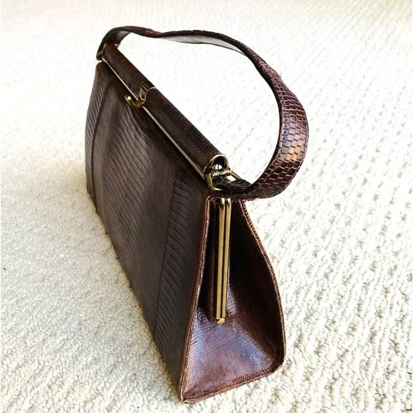 VTG Lizard Snake Alligator Skin Purse Caramel Brown Textured Leather Pocketbook